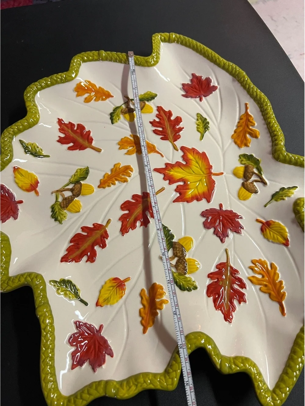 NEW Temp-Tations Tara Ceramic Fall Leaf Shaped Serving Platter with Acorn Oak